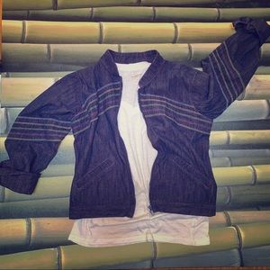 ❤️🌈 Purple Wash Denim Jean Jacket w/♥️🌈 embroidered Detail XS/Small Retro V…